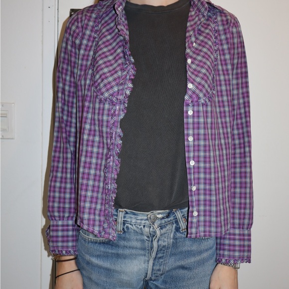 Vintage J Crew Purple Plaid Button-Up Shirt - Picture 3 of 5
